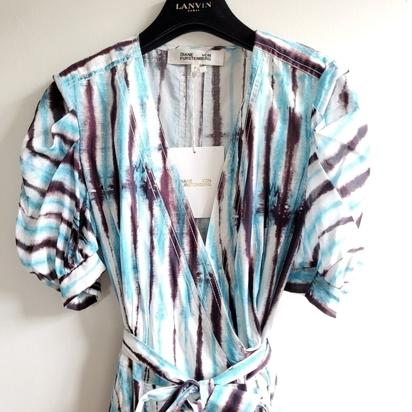 New DVF Indra Cotton Poplin Tie Dye Rain Mini Wrap Dress NWT Small - Picture 12 of 16